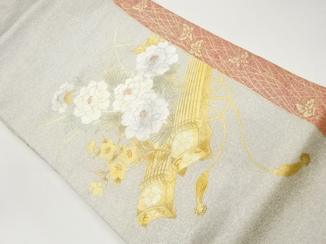 JAPANESE KIMONO / FLOWERS / BUTTERFLIES GILT KOTO / NAGOYA OBI